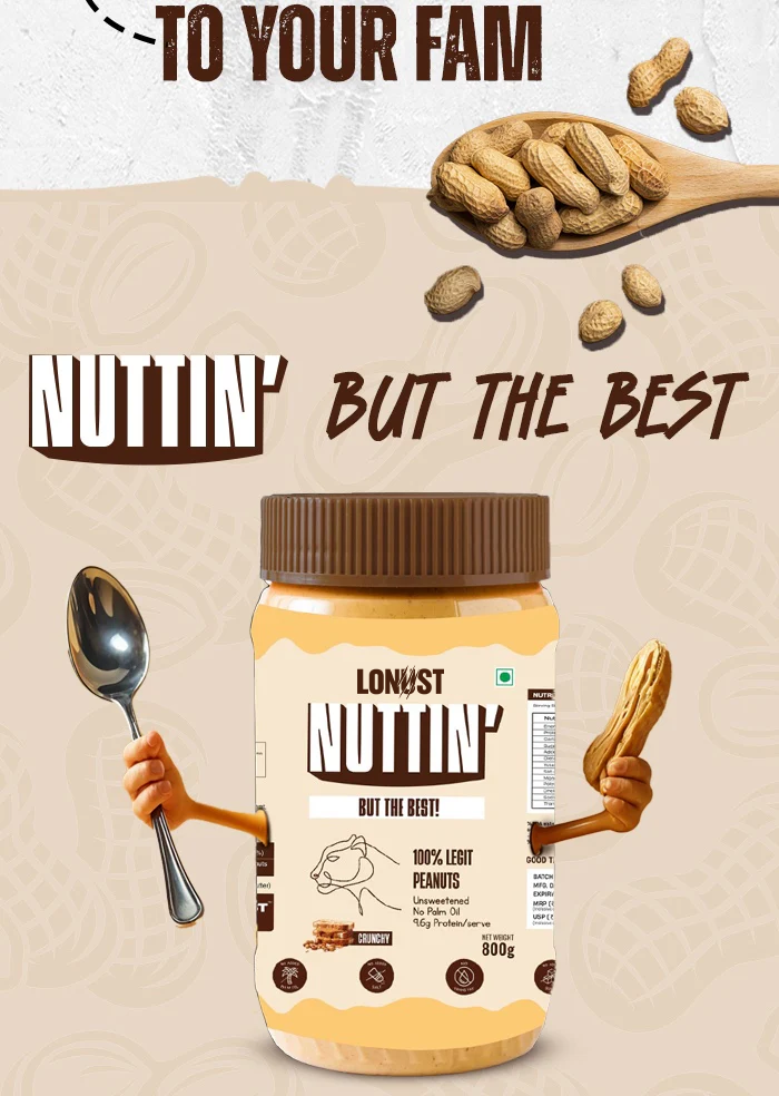 Lonust Natural Peanut Butter Crunchy (100% Peanuts, No Palm oil) | 800gm