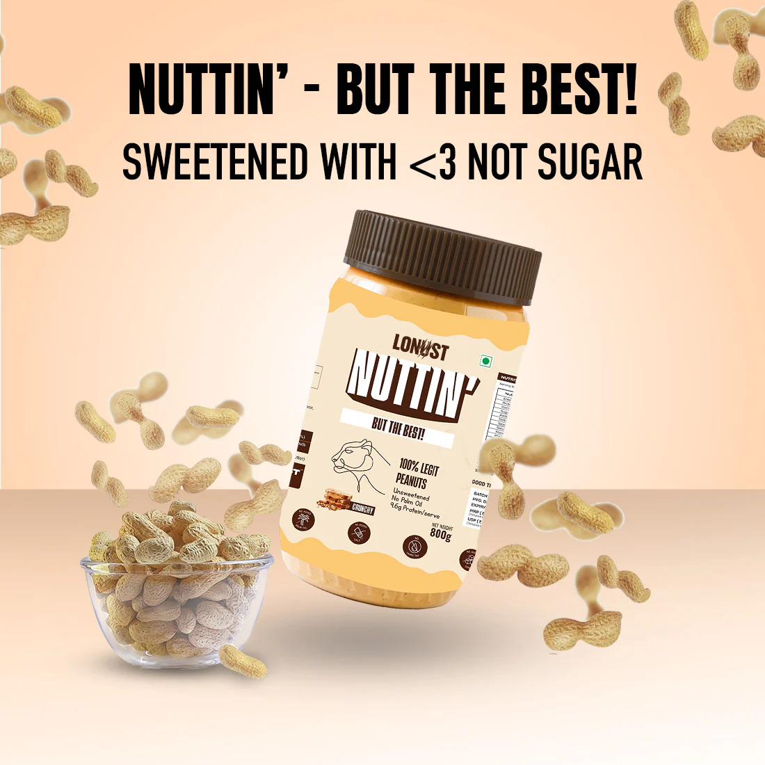 Lonust Natural Peanut Butter Crunchy (100% Peanuts, No Palm oil) | 800gm