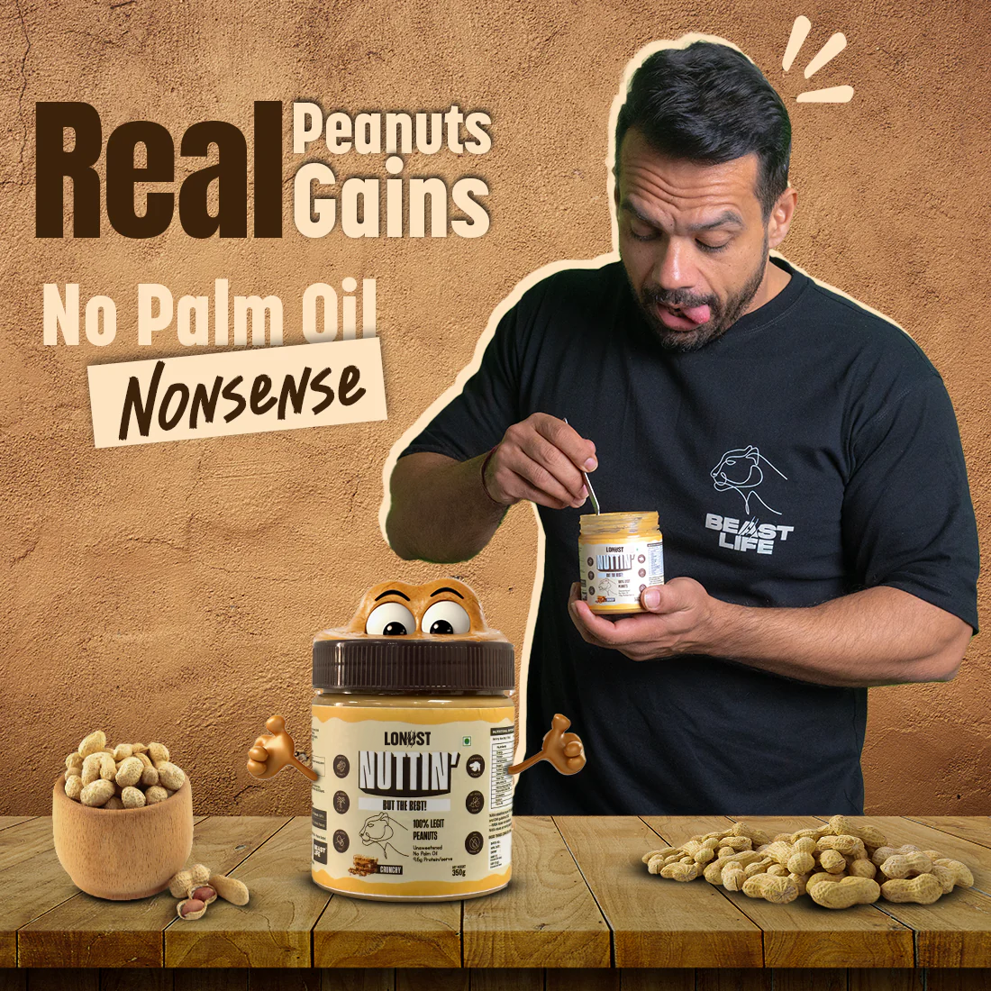 Lonust Natural Peanut Butter Crunchy (100% Peanuts, No Palm oil) | 800gm