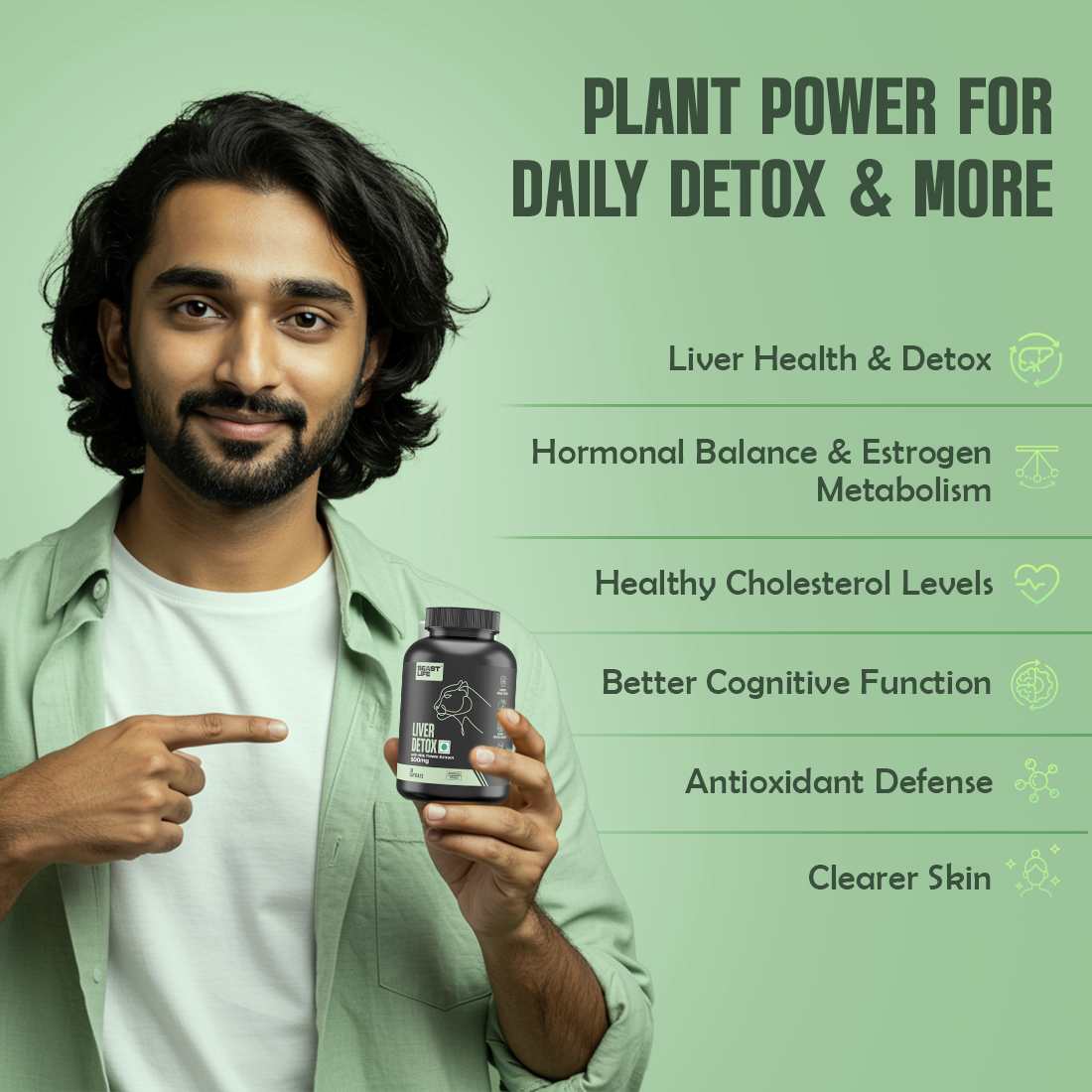 Lonust Liver Detox Supplement with Milk Thistle Extract 500mg | Added Multivitamins & Amino Acid with Natural Detoxification Formula | Liver Support Supplement (30 Veg Tablets)