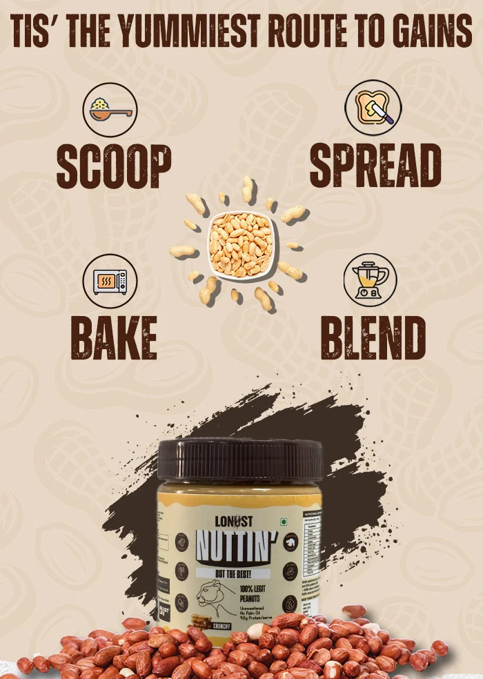 Lonust Natural Peanut Butter Crunchy (100% Peanuts, No Palm oil) | 800gm